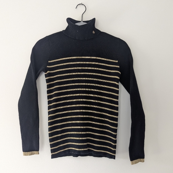 Ralph Lauren Sweaters - Lauren Ralph Lauren Vintage Turtleneck Striped Ribbed Sweater Speckled Gold